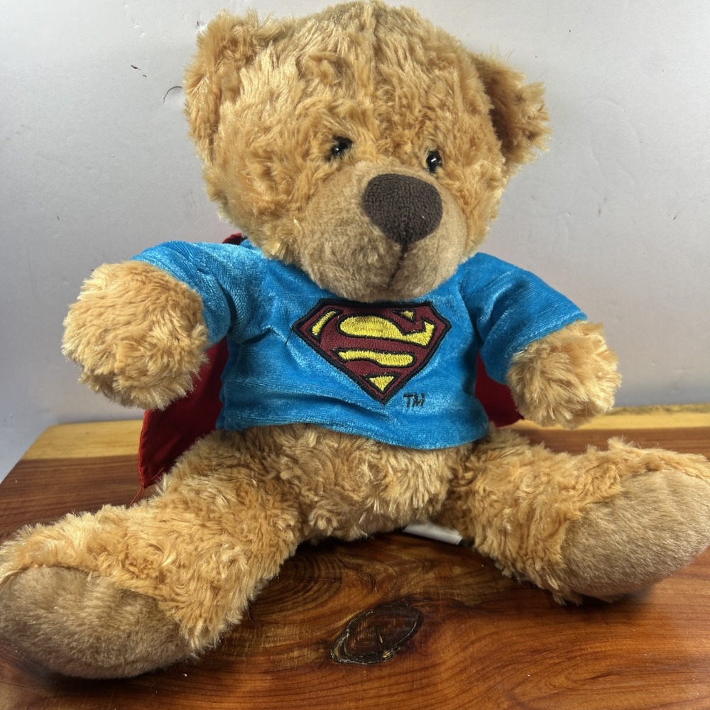 Superman Teddy Bear Plush Brown 16"‎ Red Cape Vintage Six Flags 1990s